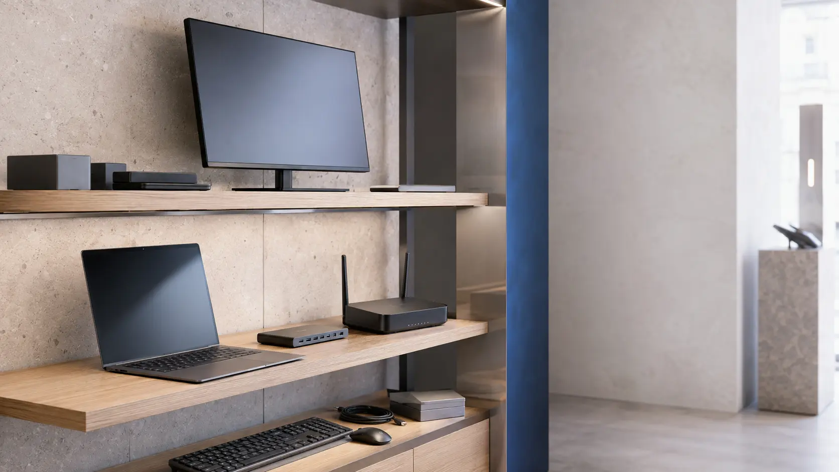 Nowoczesny uporządkowany showroom sprzętu technologicznego